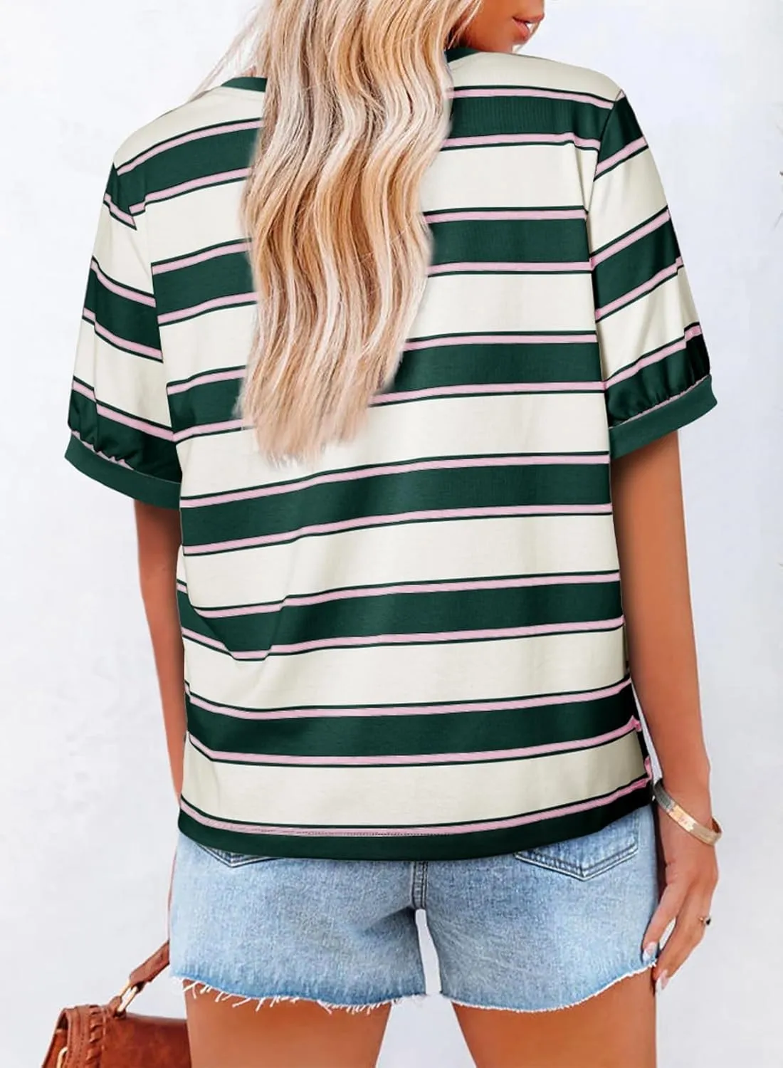 Womens Summer Tops Striped Basic Color Block Short Sleeve T-Shirts Crewneck Casual Loose Tee Blouses