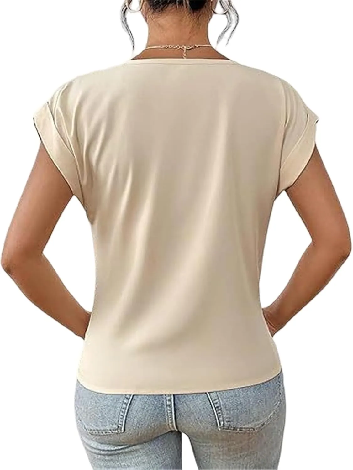 Womens Summer Tops Twist Front Shirt Cap Sleeve V Neck t-Shirts Casual Dressy Shirts Loose Fit tees Elegant Blouses