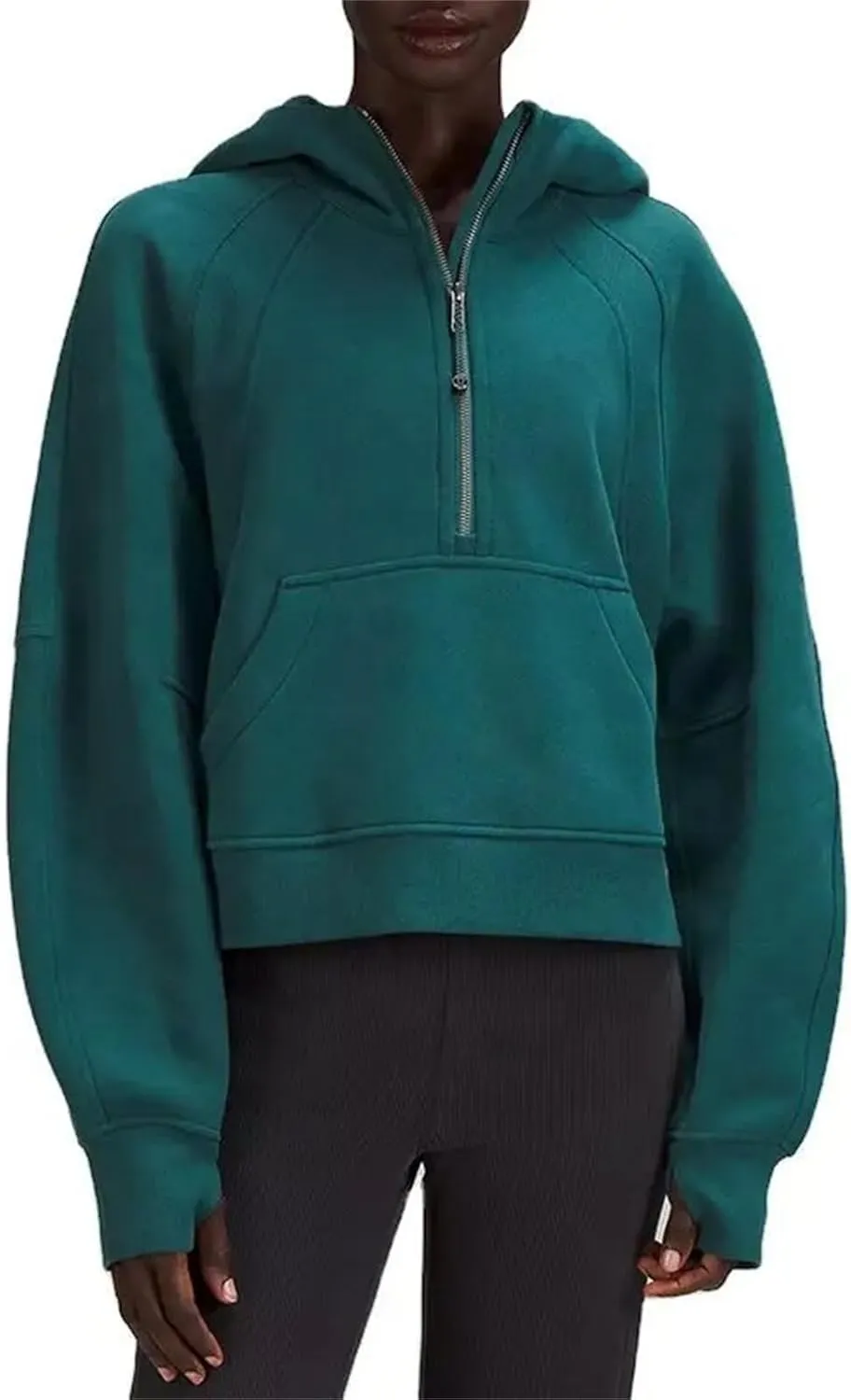 Womens Sweatshirts Half Zip Cropped Pullover Fleece Quarter Zipper Hoodies Spring Outfits Clothes Thumb Hole