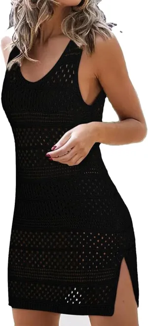 Womens Swimsuit Cover Up Sleeveless Knit 2025 Summer Outfits Swimwear Bathing Suit Coverup Crochet Beach Dress