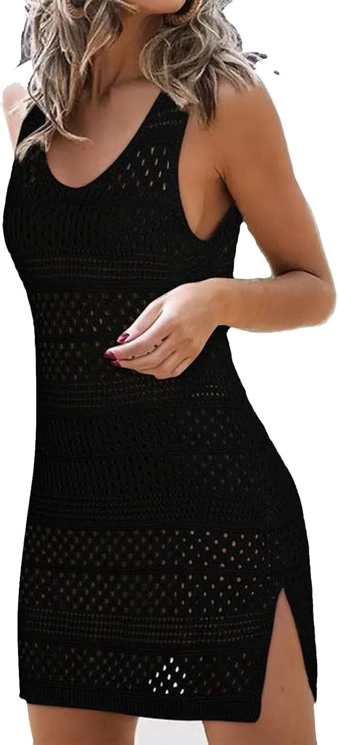 Womens Swimsuit Cover Up Sleeveless Knit 2025 Summer Outfits Swimwear Bathing Suit Coverup Crochet Beach Dress