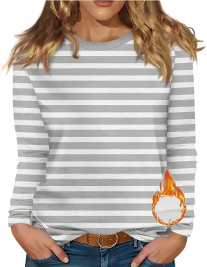 Womens Thermal Tops Long Sleeve Crewneck Basic Winter Shirts Fleece Lined Warm Cold Weather Dressy Blouses