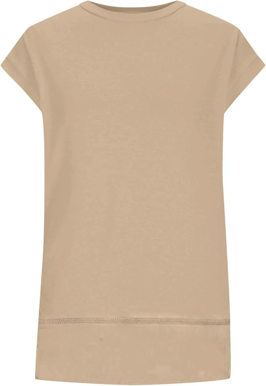 Womens Tops Fashion Cap Sleeves Round Neck Side Slit Solid Color Loose Comfy Casual Summer Outdoor Walking T-Shirts