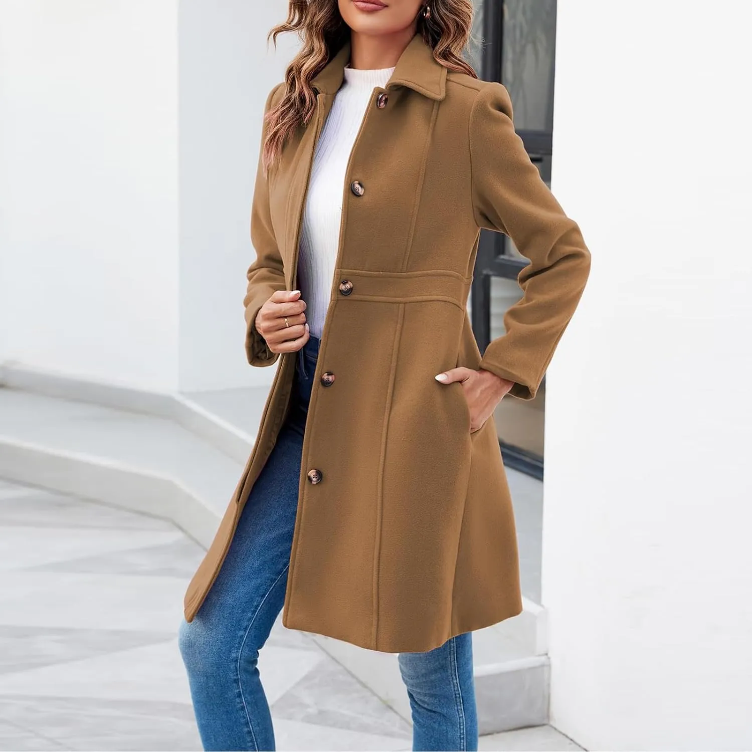 Women's Trench Coats Trendy 2024 Winter Warm Long Coat Slim Classic Solid Color Trench Coats