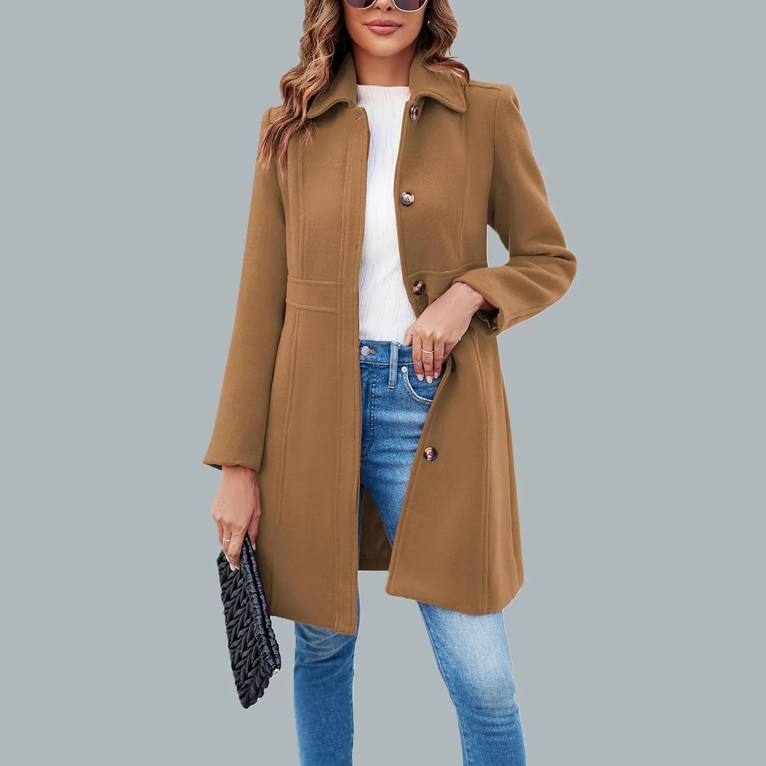 Women's Trench Coats Trendy 2024 Winter Warm Long Coat Slim Classic Solid Color Trench Coats