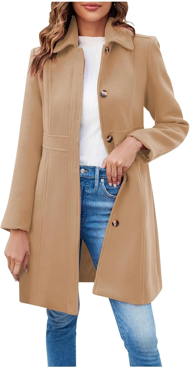 Women's Trench Coats Trendy 2024 Winter Warm Long Coat Slim Classic Solid Color Trench Coats