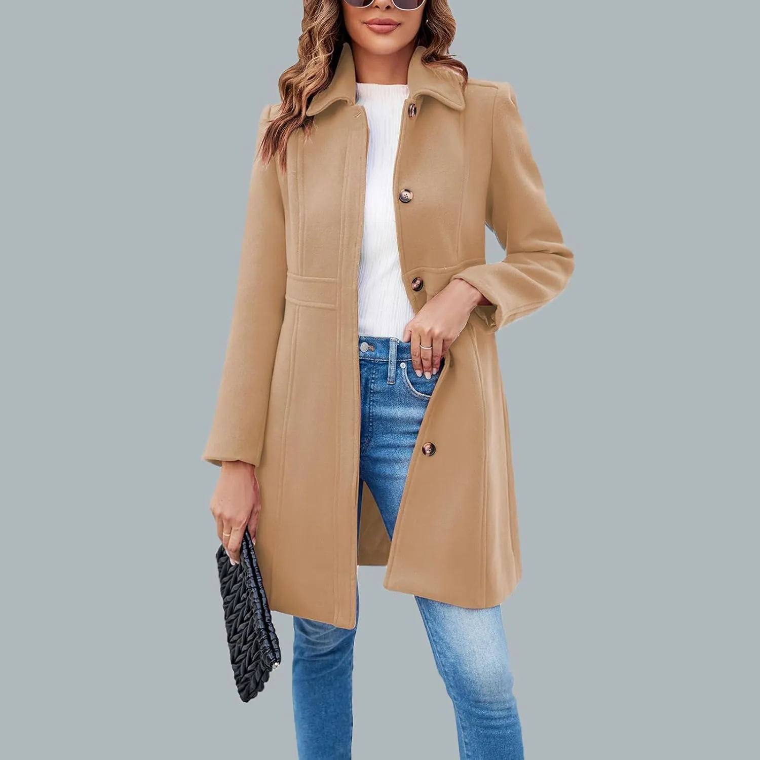 Women's Trench Coats Trendy 2024 Winter Warm Long Coat Slim Classic Solid Color Trench Coats