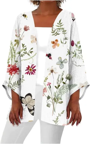 Women's Trendy Vintage Floral Lightweight Cardigan Jacket Plus Size Coat,S-5XL