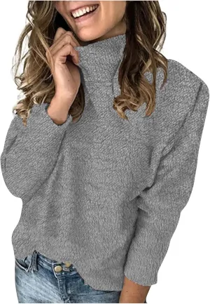 Women's Turtleneck Sweaters Fall Winter Casual Long Sleeve Solid Color Jumper Tops Oversized Chunky Knit Loose Pullover