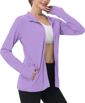 Womens UPF 50  Sports Jackets Light Weight Athletic Jacket UV Protection Full Zip Hoodie SPF UV Long Sleeve Sun Shirt