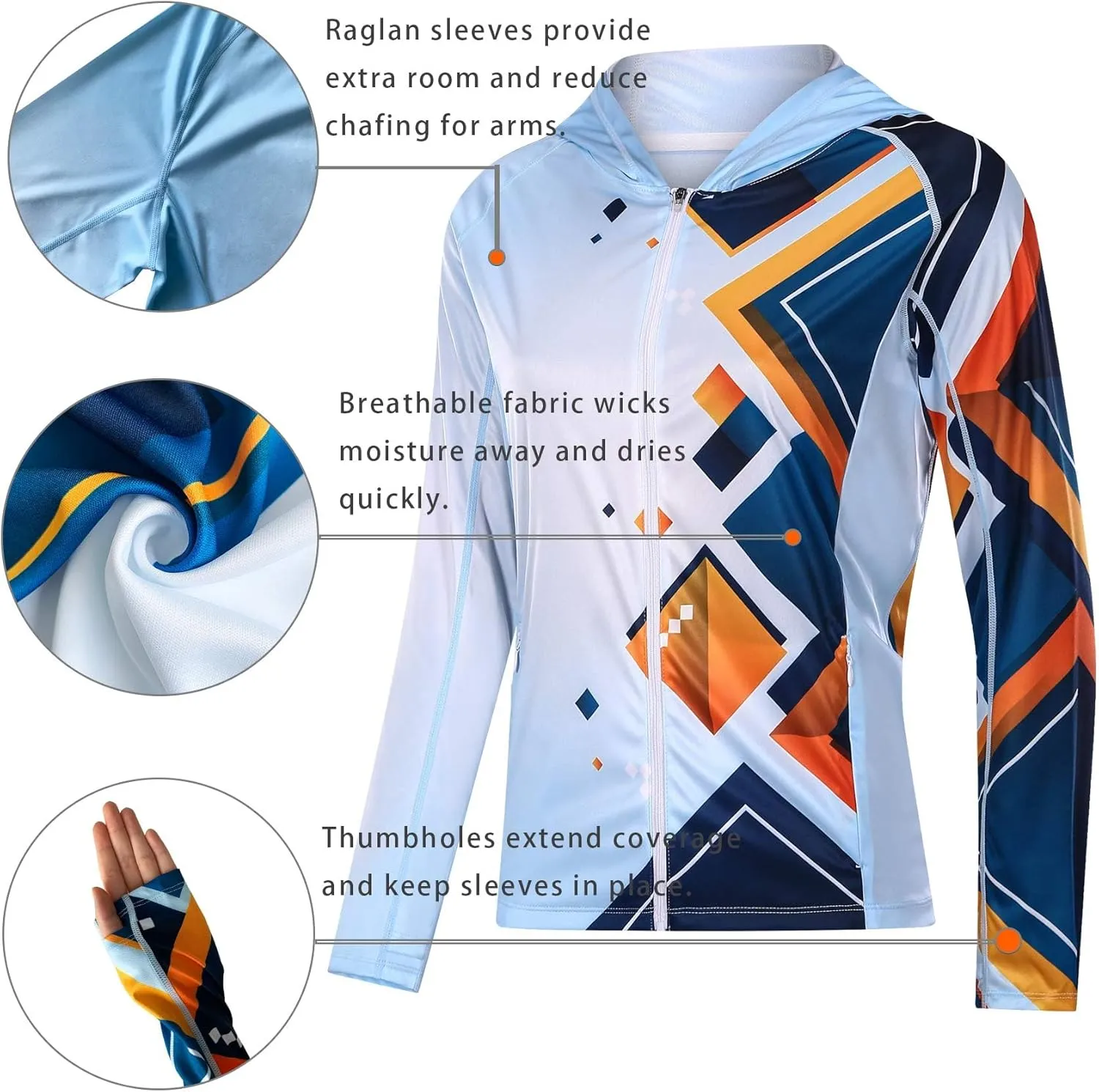 Women's UPF 50  Sun Protection Shirt Printed UV Hoodie Jacket Full Zip with Pockets
