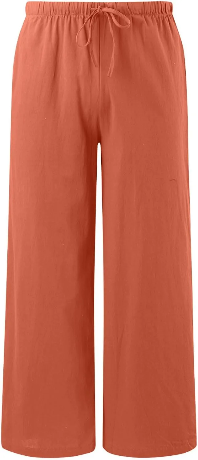 Womens Yoga Pants High Waisted Pants Drawstring Elastic Waist Straight Leg Loose Fit Trousers with Pockets