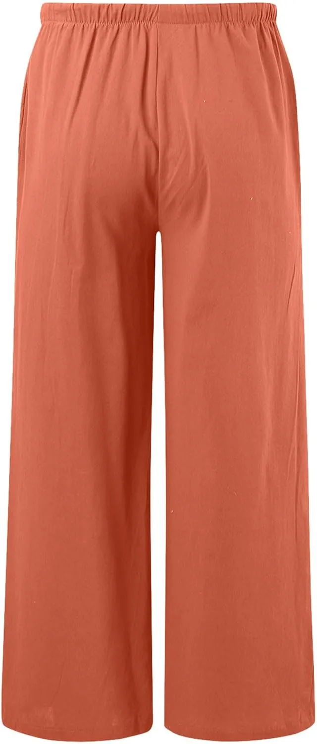 Womens Yoga Pants High Waisted Pants Drawstring Elastic Waist Straight Leg Loose Fit Trousers with Pockets