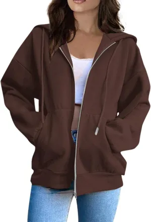 Womens Zip Up Hoodies Long Sleeve Oversized Sweatshirts Y2K Jacket Pockets Patchwork Design T-Shirt Hoodie for Women