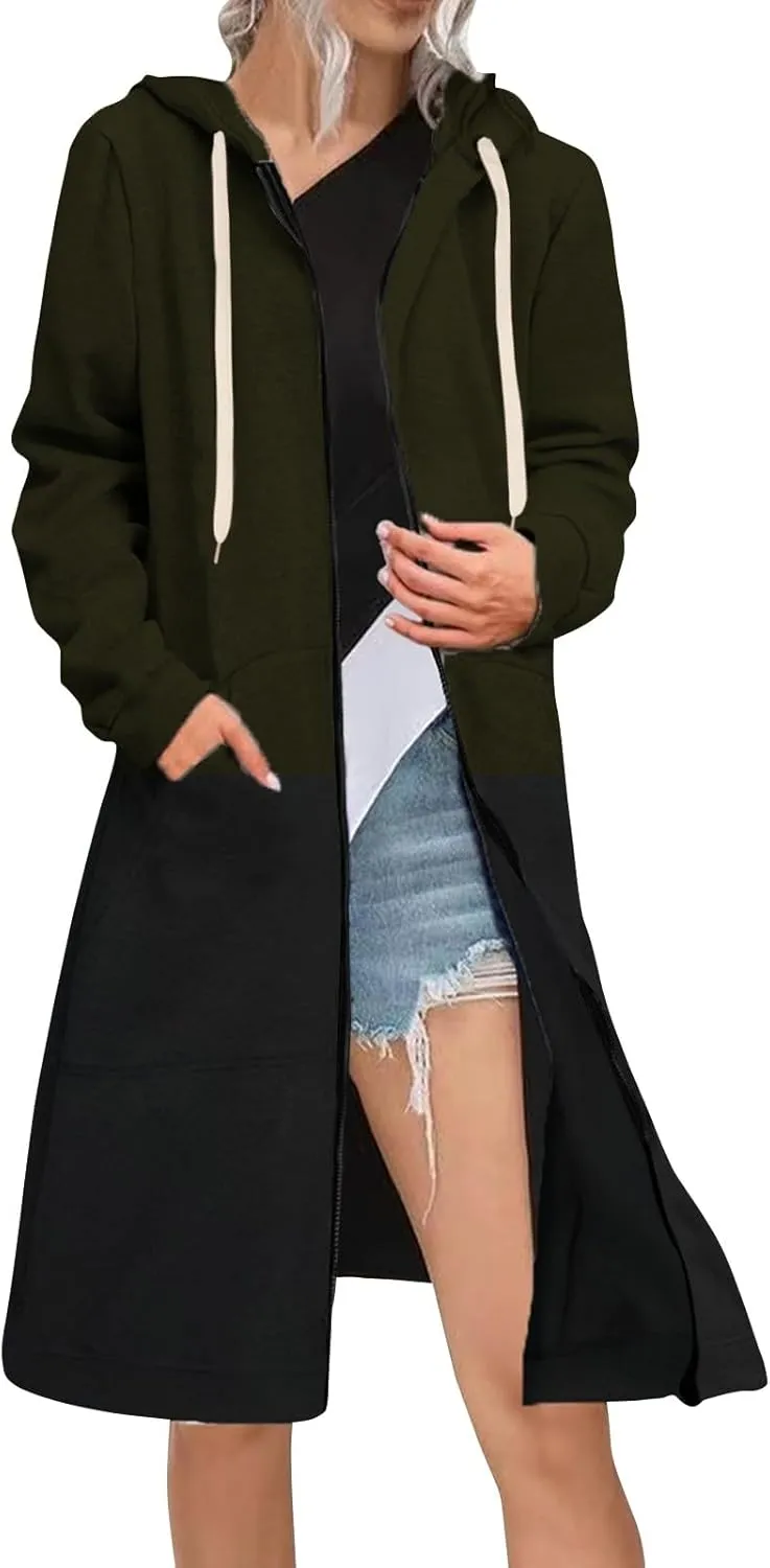 Womens Zip Up Long Sleeve Hoodies Sweatshirt Fleece Jackets 2024 Fall Fashion Outfits Winter Clothes Long Coats