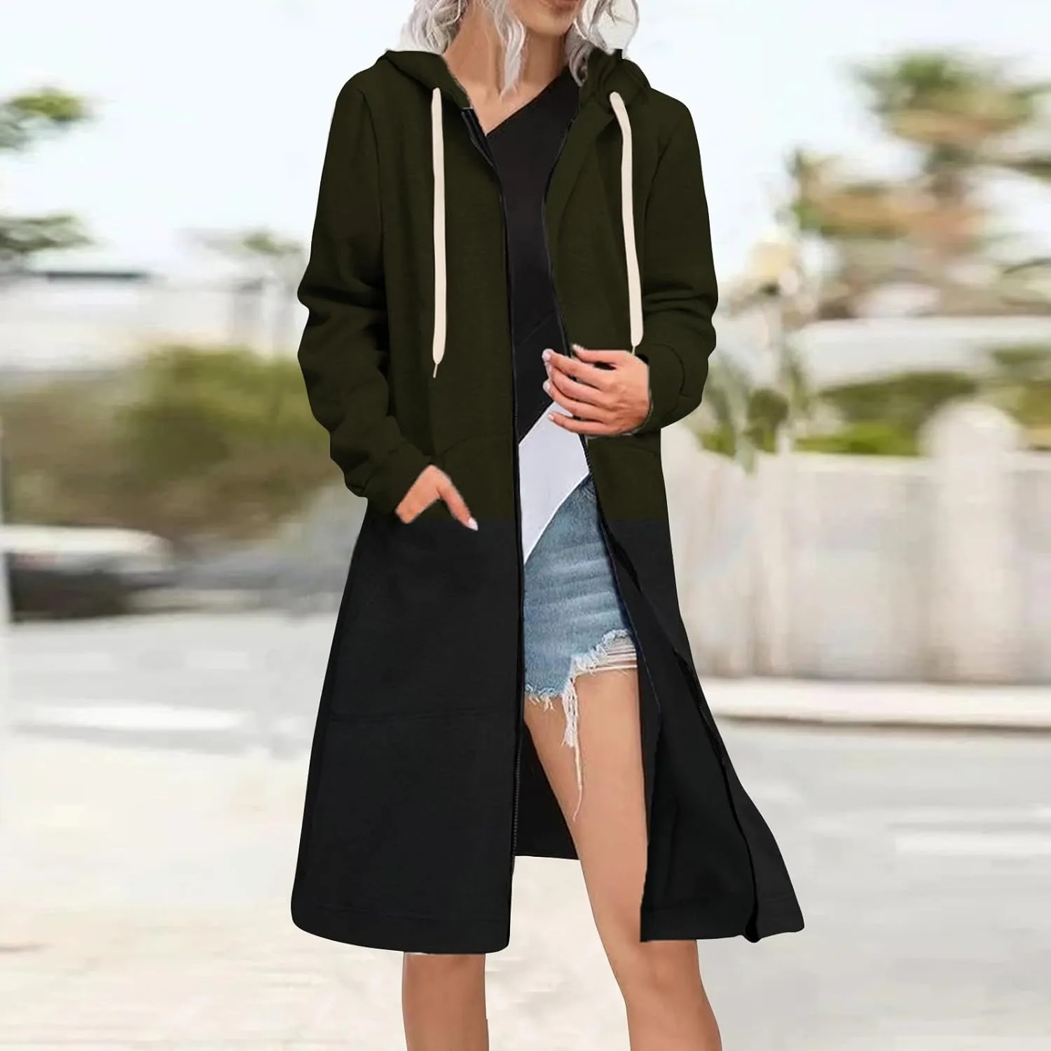 Womens Zip Up Long Sleeve Hoodies Sweatshirt Fleece Jackets 2024 Fall Fashion Outfits Winter Clothes Long Coats