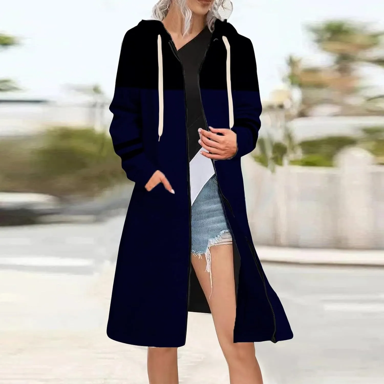 Womens Zip Up Long Sleeve Hoodies Sweatshirt Fleece Jackets 2024 Fall Fashion Outfits Winter Clothes Long Coats