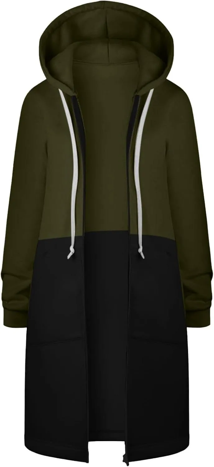 Womens Zip Up Long Sleeve Hoodies Sweatshirt Fleece Jackets 2024 Fall Fashion Outfits Winter Clothes Long Coats