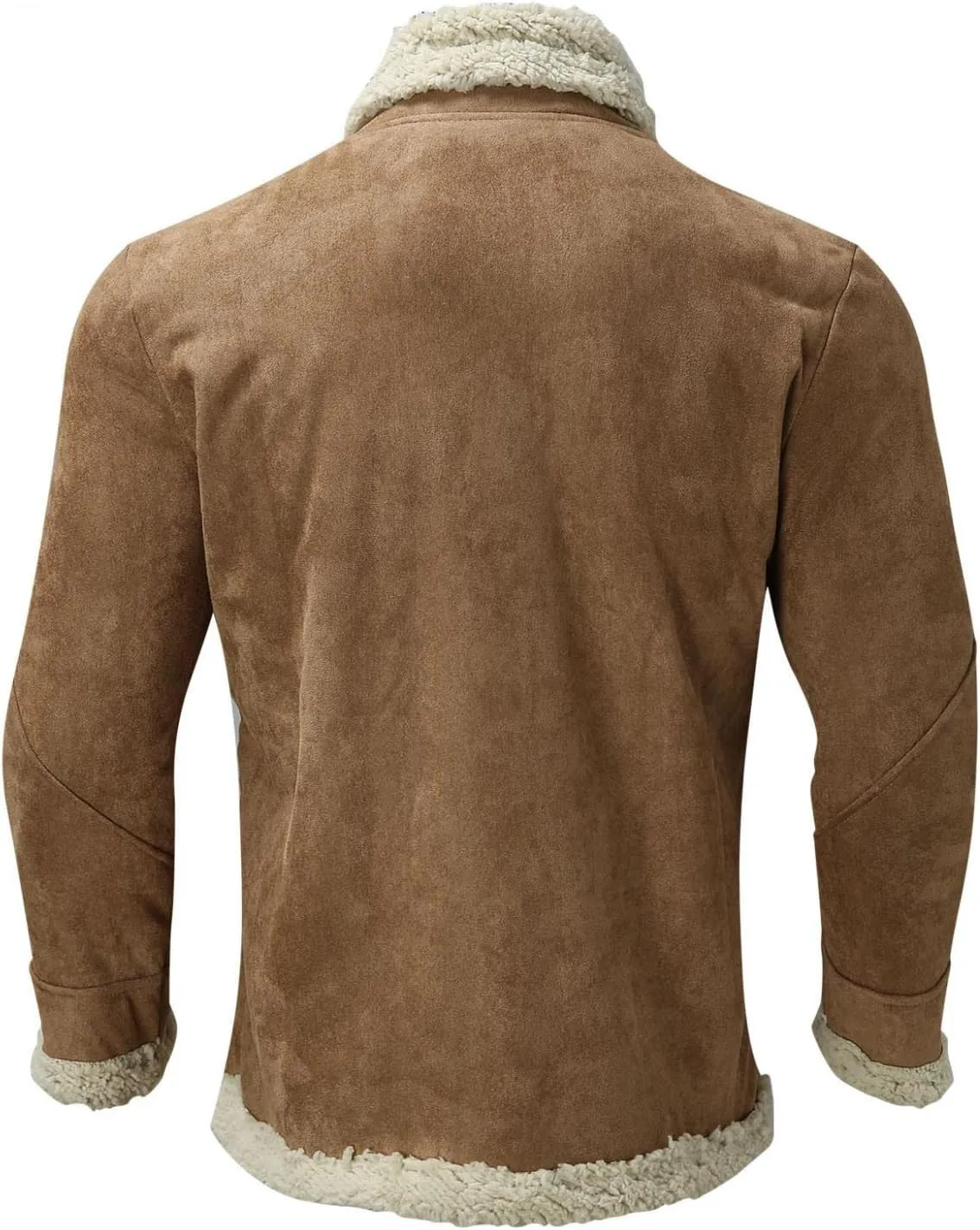 WUAI-Men Long Sleeve Sherpa Lined Suede Jackets Cardigan Open Front Zip Up Heavyweight Thermal Winter Warm Windbreakers