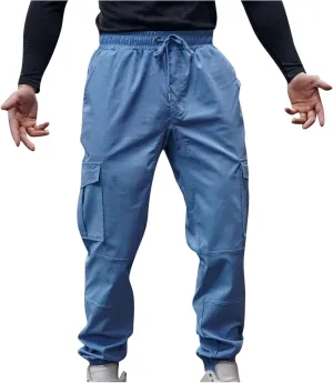 Xiaojmake Mens Cargo Pant Casual Cotton Drawstring Workout Joggers Athletic Pants Cotton Loose Tapered Sweatpants Lightweight