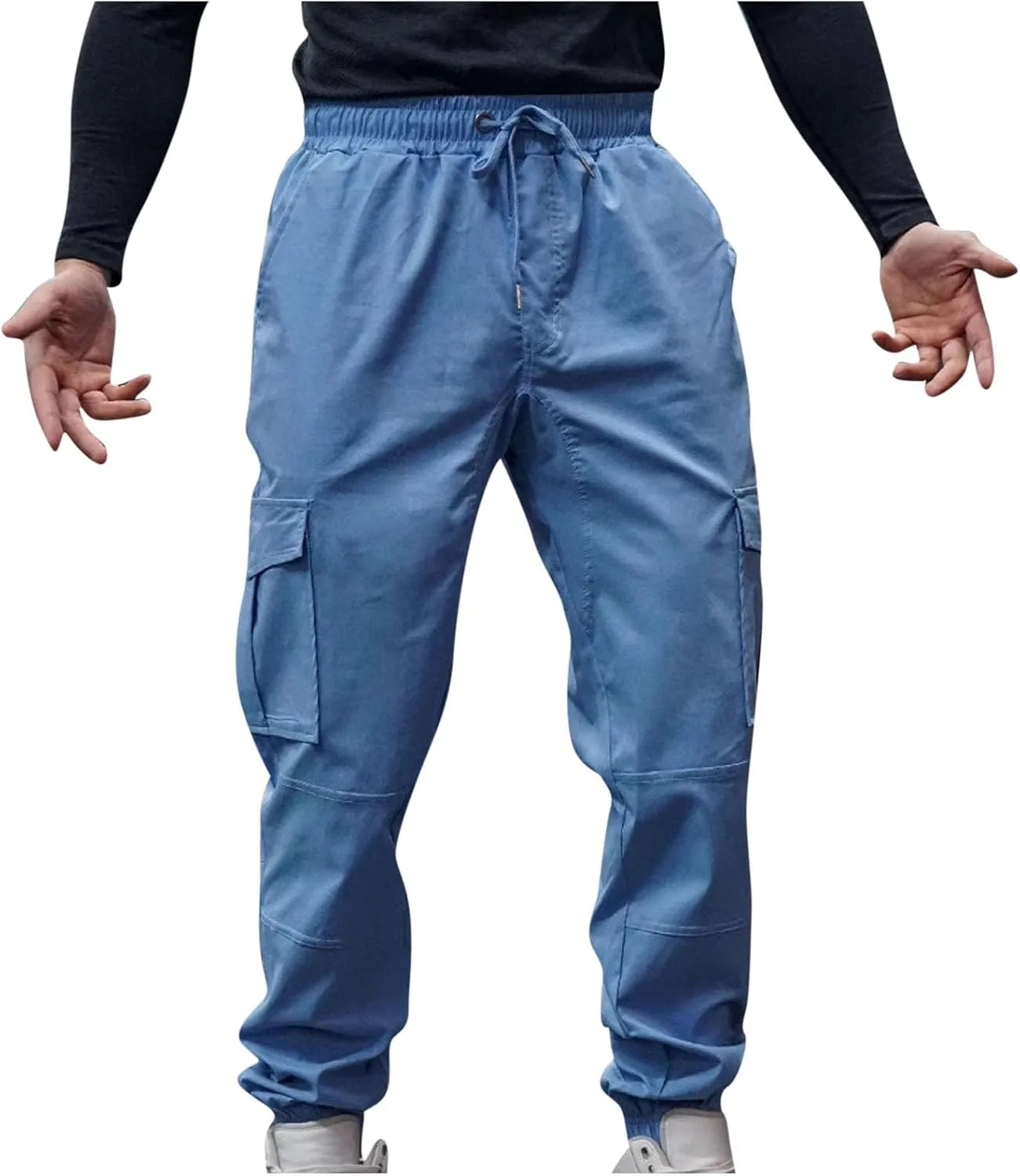 Xiaojmake Mens Cargo Pant Casual Cotton Drawstring Workout Joggers Athletic Pants Cotton Loose Tapered Sweatpants Lightweight