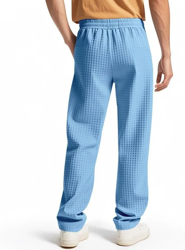 Xiaojmake Mens Casual Drawstring Pants 2025 Elastic Waist Lightweight Summer Loose Straight Waffle Work Pants with Pockets