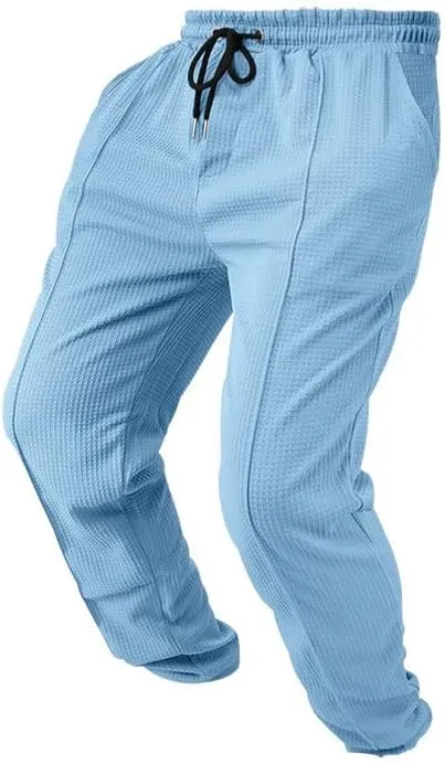 Xiaojmake Mens Casual Drawstring Pants 2025 Elastic Waist Lightweight Summer Loose Straight Waffle Work Pants with Pockets