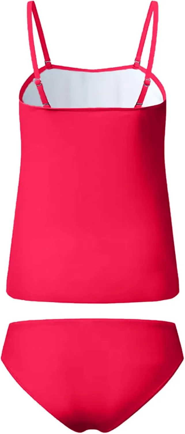 XRCQCAD Two Piece Tankini for Women Bandeau Top with Bottom Flowy Tummy Control Swimsuit Spaghetti Strap Bathing Suits