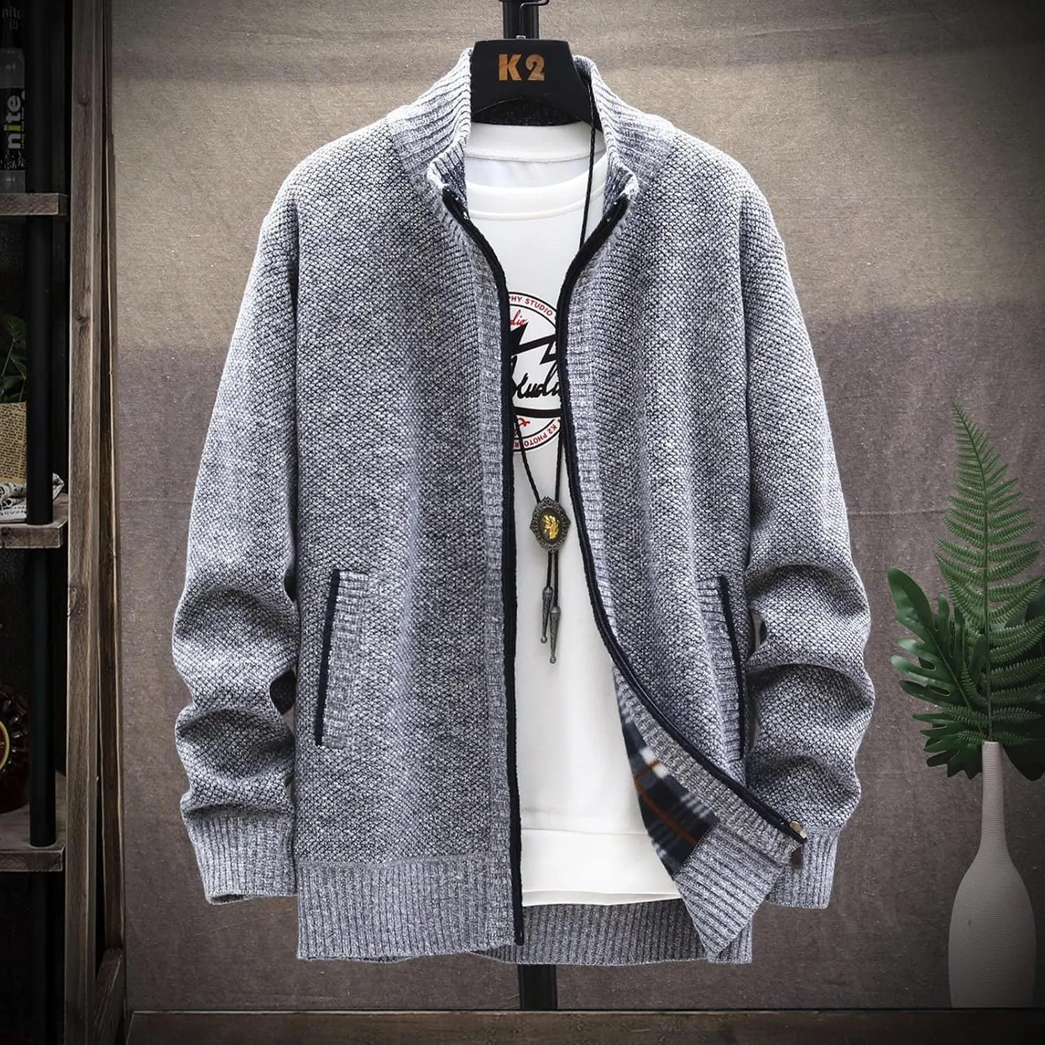 Ymosrh Jackets for Men Fashion Autumn and Winter Men's Loose Cardigan Warm Lapel Hooded Jacket Sweater Jackets