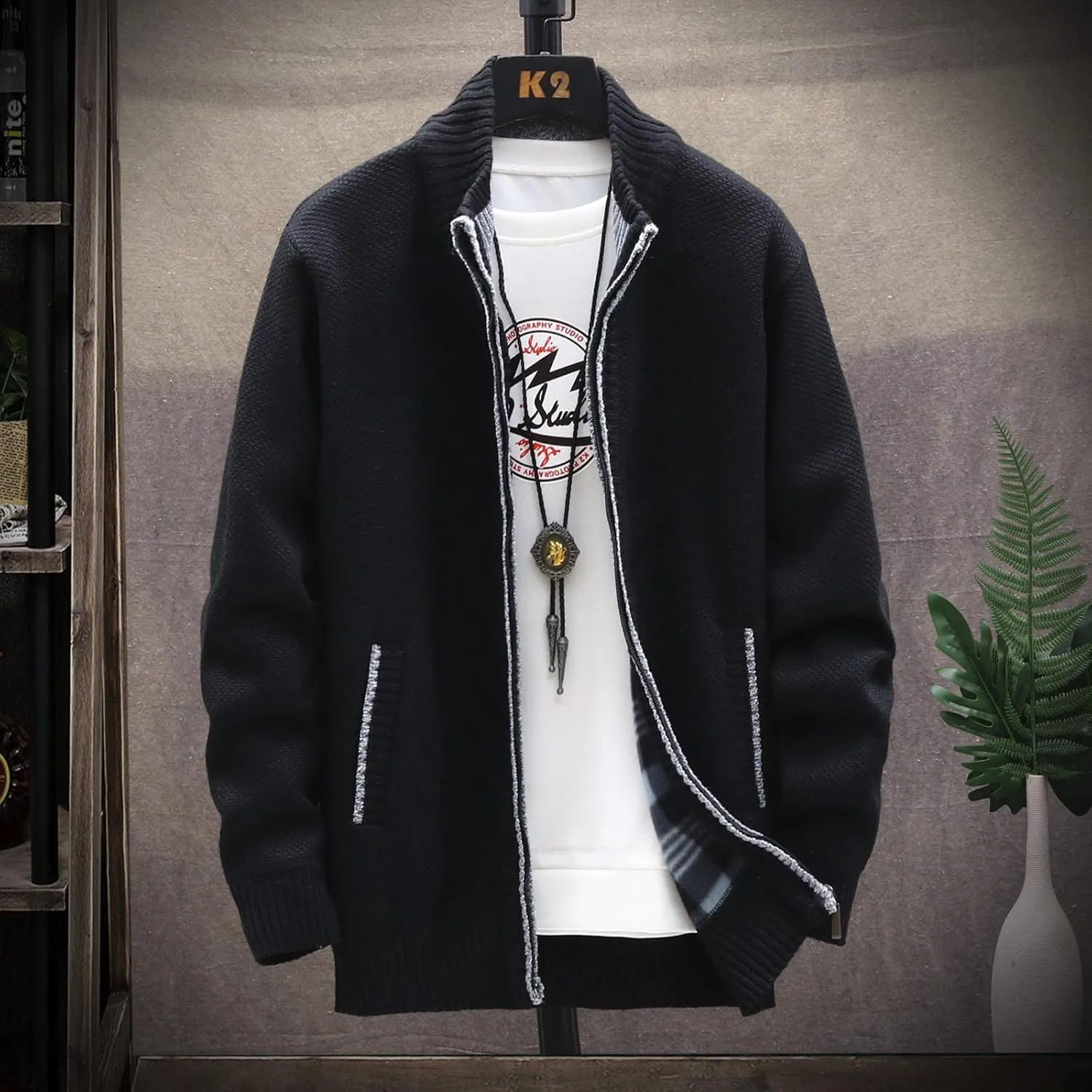 Ymosrh Jackets for Men Fashion Autumn and Winter Men's Loose Cardigan Warm Lapel Hooded Jacket Sweater Jackets