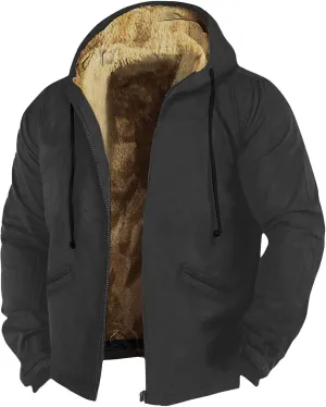 Ymosrh Men's Casual Fleece Jackets Full Zip Hoodie Jacket Sherpa Lined Warm Winter Work Coats Outdoor Jacket, M-7XL