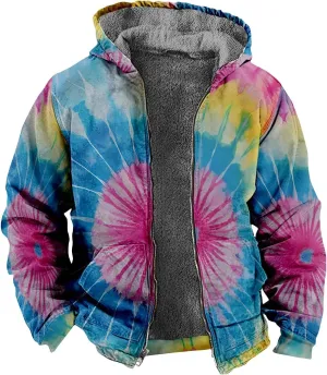 Ymosrh Men's Casual Hooded Jacket Graphic Sherpa Lined Fleece Hoodie Jacket Winter Warm Sweatershirt Coats Jacket, M-7XL