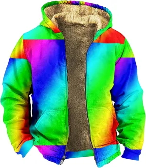 Ymosrh Men's Fleece Jacket with Hood Winter Graphic Warm Thicken Sherpa Lined Full Zip Jackets Coats, S-4XL