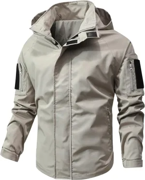 Ymosrh Men's Jackets Lightweight Waterproof Tactical Jacket with Hood Outdoor Raincoat Softshell Jacket, M-3XL