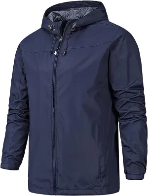 Ymosrh Men's Light Rain Jacket Raincoat With Hood Outdoor Shell Jacket Hiking Windbreaker Coats And Jackets, XL-5XL