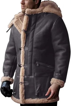 Ymosrh Men's Outdoor Coat Shearling Jackets Winter Warm Long Pea Coat Trench Sherpa Lined Thicken Coats, M-5XL