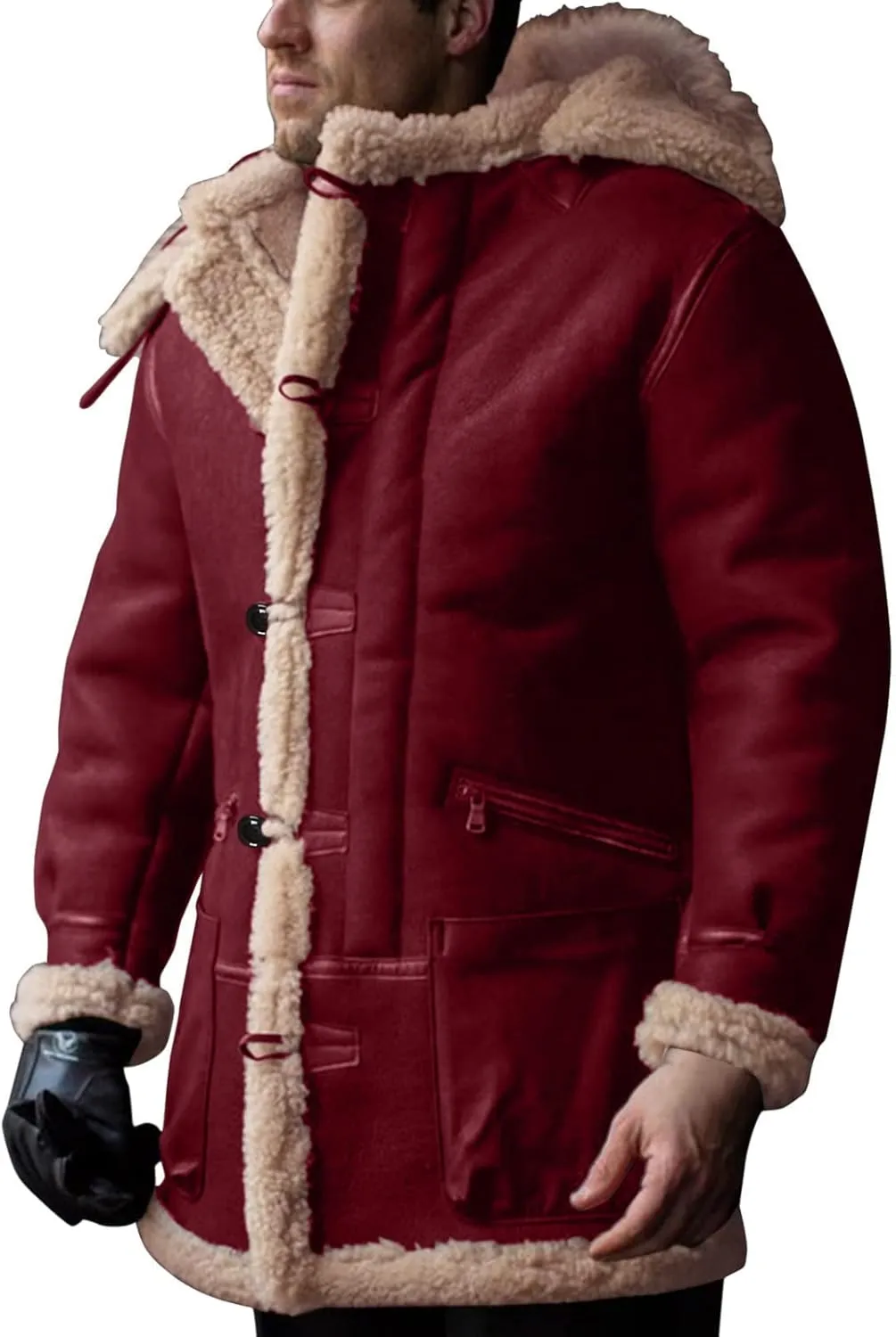 Ymosrh Men's Outdoor Coat Shearling Jackets Winter Warm Long Pea Coat Trench Sherpa Lined Thicken Coats, M-5XL