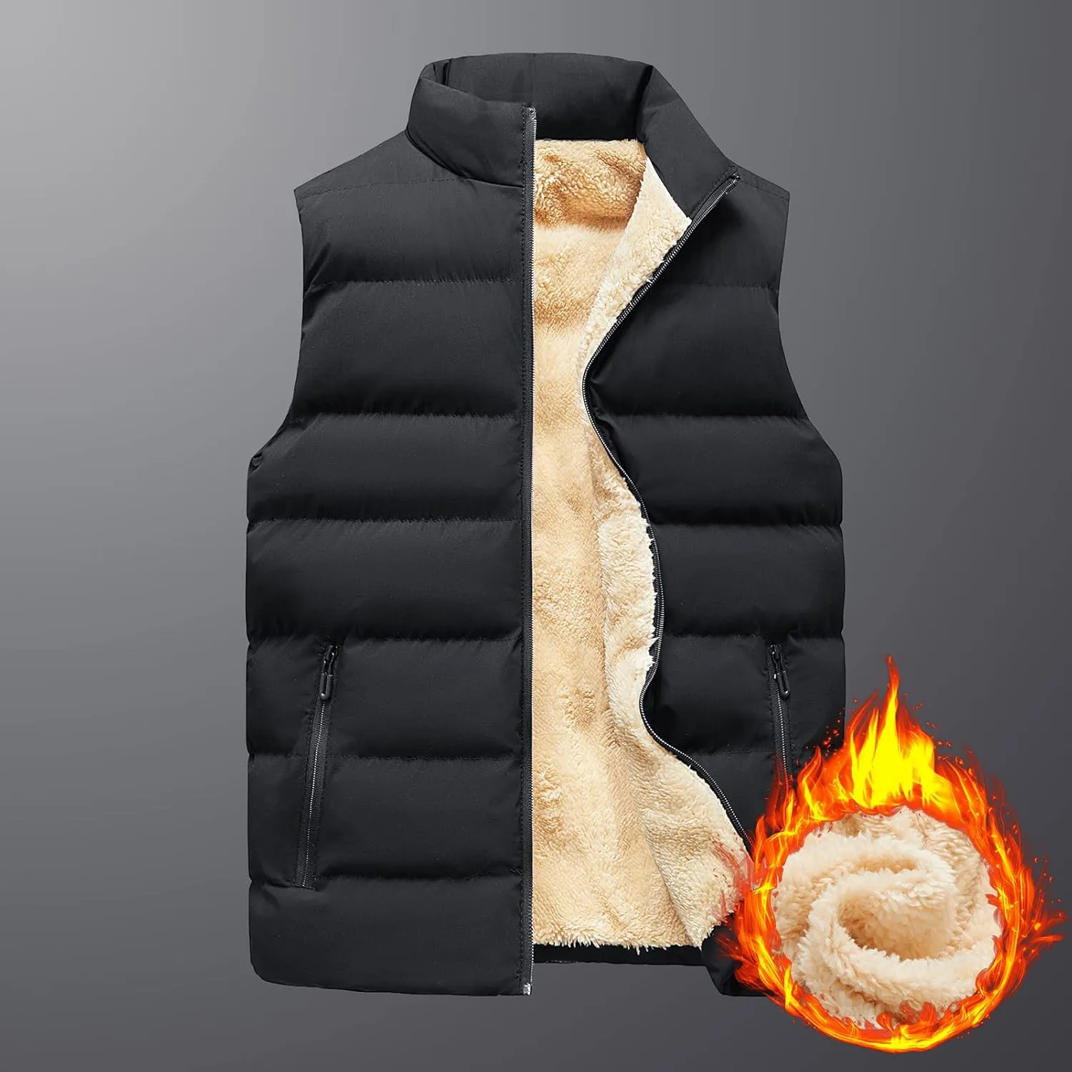 Ymosrh Men's Sleeveless Coat Winter Vests Warm Thicken Fleece Sherpa Lined Full Zip Padded Puffer Vest Jackets, L-7XL