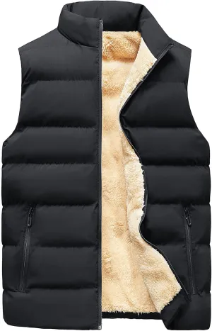 Ymosrh Men's Sleeveless Coat Winter Vests Warm Thicken Fleece Sherpa Lined Full Zip Padded Puffer Vest Jackets, L-7XL