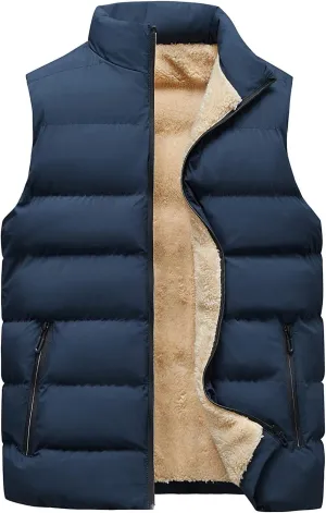 Ymosrh Men's Sleeveless Coat Winter Vests Warm Thicken Fleece Sherpa Lined Full Zip Padded Puffer Vest Jackets, L-7XL