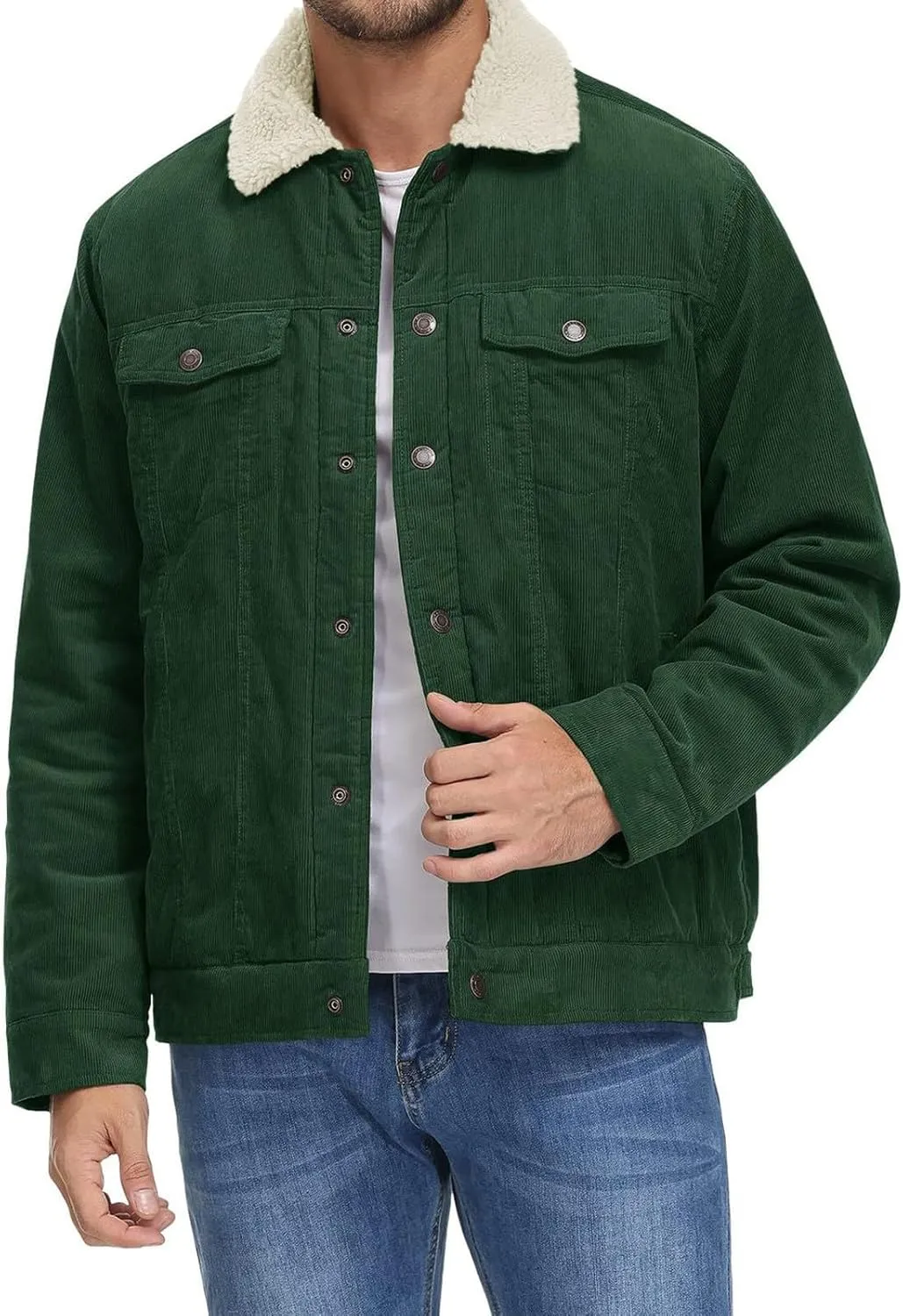 Ymosrh Men's Warm Winter Sherpa Trucker Jacket Turn-Down Collar Casual Fashion Denim Coats Work Jacket Outwear, S-2XL