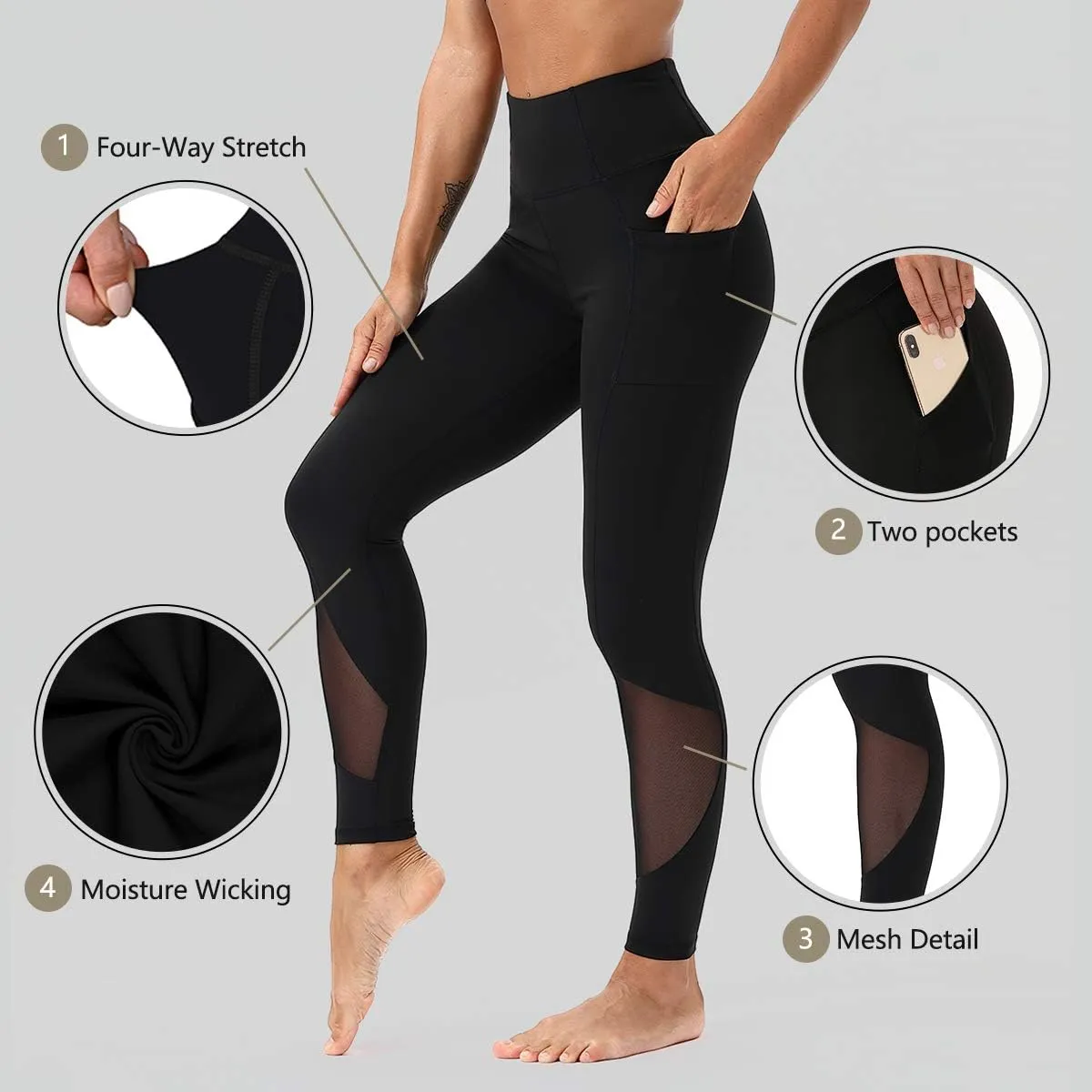 Yoga Pants-Workout Leggings for Women with Pockets High Waisted Tummy Control Postpartum Athletic Gym Leggings