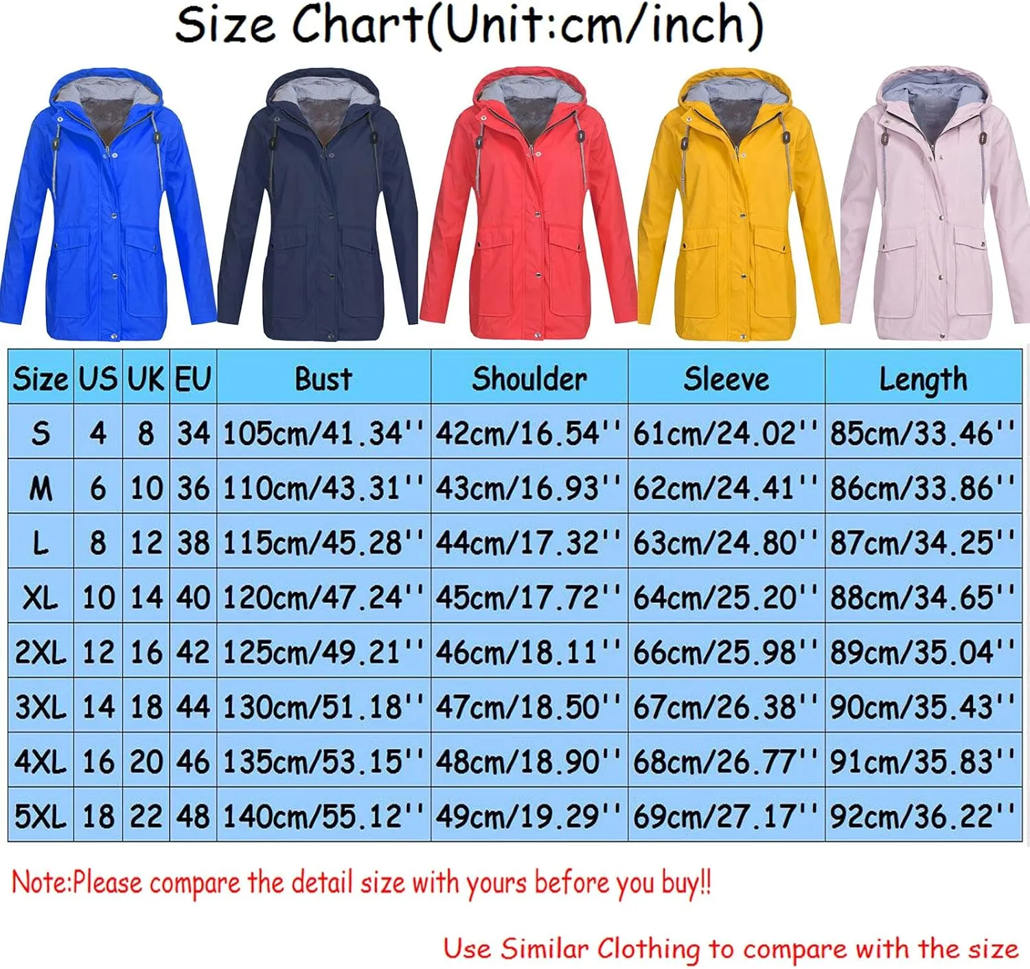 ZEFOTIM Womens Rain Jacket with Hood Waterproof Light Weight Casual Raincoat with Pockets Zip Up Hiking Jackets Clothes