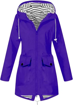 ZEFOTIM Womens Rain Jacket with Hood Waterproof Light Weight Casual Raincoat with Pockets Zip Up Hiking Jackets Clothes