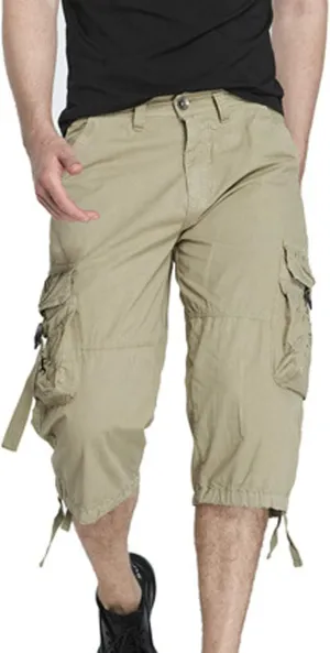 Zeiyignr Mens Cargo Shorts 3/4 Relaxed Fit Below Knee Capri Cargo Pants Multi-Pocket Cotton Twill Outdoor Hiking Shorts