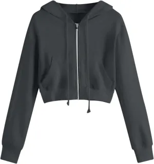 Zip Up Hoodie Women Hoodies for Teen Girls Crop Long Sleeve Sweatshirt Trendy Y2K Crop Tops Jacket with Pocket