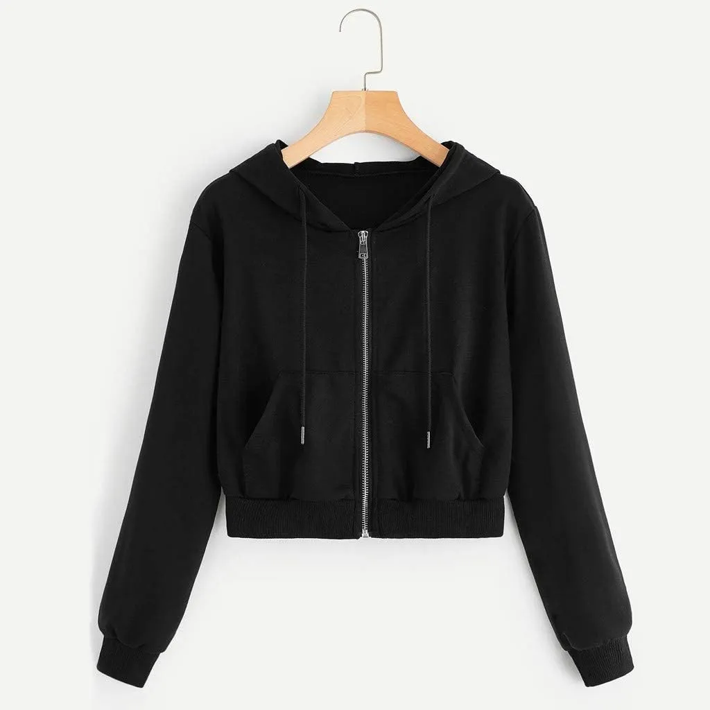 Zip Up Hoodie Women Hoodies for Teen Girls Crop Long Sleeve Sweatshirt Trendy Y2K Crop Tops Jacket with Pocket