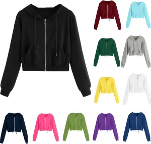 Zip Up Hoodie Women Hoodies for Teen Girls Crop Long Sleeve Sweatshirt Trendy Y2K Crop Tops Jacket with Pocket