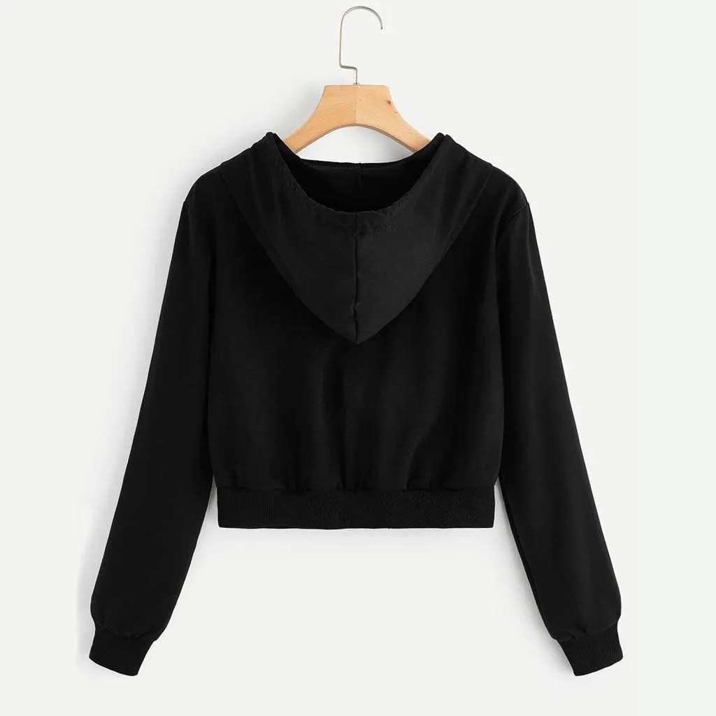 Zip Up Hoodie Women Hoodies for Teen Girls Crop Long Sleeve Sweatshirt Trendy Y2K Crop Tops Jacket with Pocket