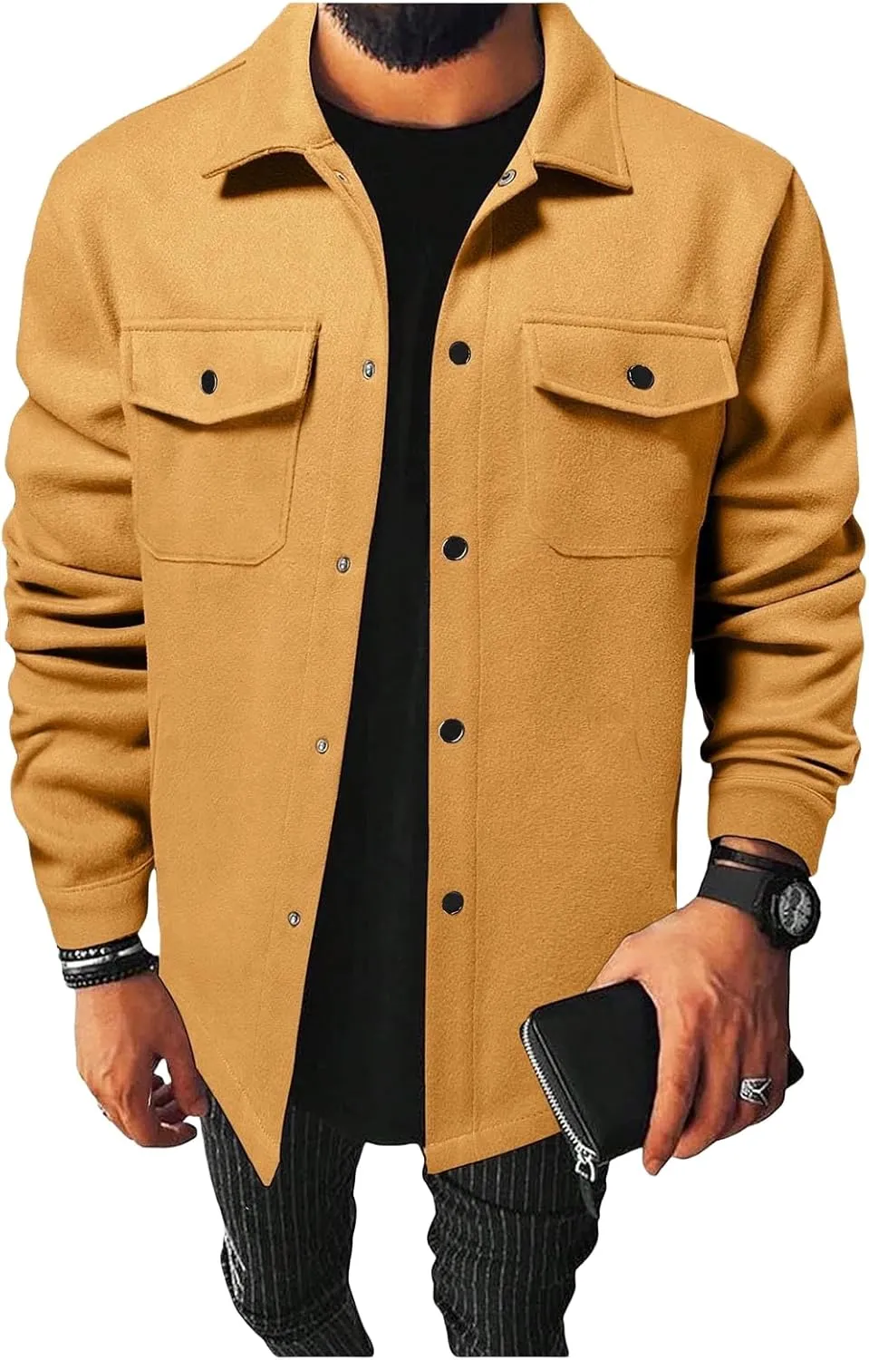 ZWRXW Mens Shirt Jacket Fall Casual Shacket Lightweight Work Coat Button Down Overshirt with Pocket